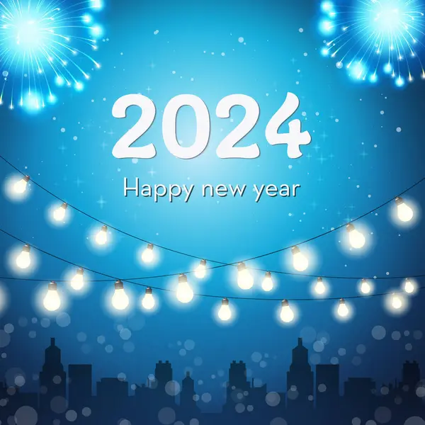 Colorful Fireworks 2024 New Year Background Text Happy New Year — Stock Vector