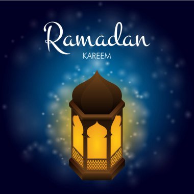 Ramazan ayı poster resmi, mavi arka planda güzel fener lambası, 2025 Ramazan Kareem ve Kurban Bayramı