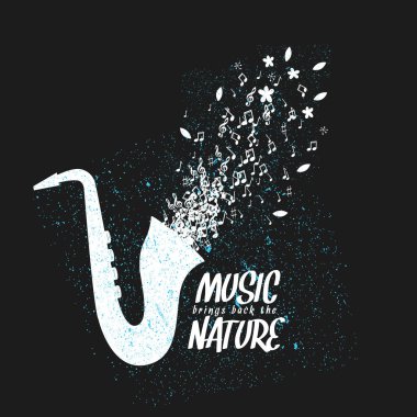 Kuğunun siyah ve mavi bir görüntüsü ve mavi müzik kelimeleri..