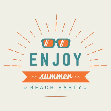 Yaz Tatili Tasarım Elementleri. Hipster Vintage Logotype ve Rozetler Sarı Arkaplanda. Plaj Tatili, Parti, Seyahat