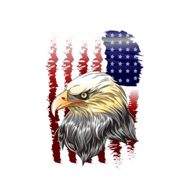 Bağımsızlık Günü 'nü bu canlı 4 Temmuz illüstrasyonuyla kutlayın! Kel bir kartal, Amerikan bayrakları, Özgürlük Anıtı ve havai fişeklerle vatanseverlik sevincini paylaşmak için mükemmel..
