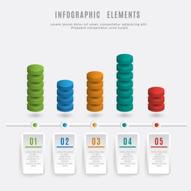 Renkli çemberler grafiği 5 seçenekli bilgi şablonu iş konsepti grafikleri yığını