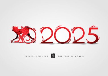 2025 Chinese New Year Card: Gradient Lanterns and Zodiac Monkey Design