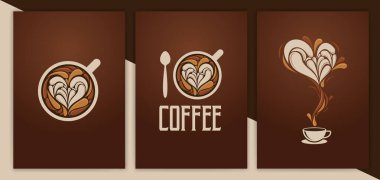  A coffee banner set featuring and showcasing heart shapes and a coffee cup in an appealing layout clipart