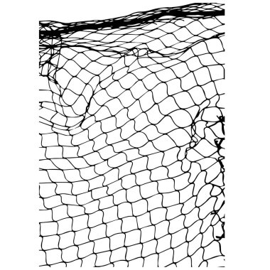 Balık ağı, yırtık balık ağı, beyaz arka planda endüstriyel balıkçılık ağı izole edilmiş