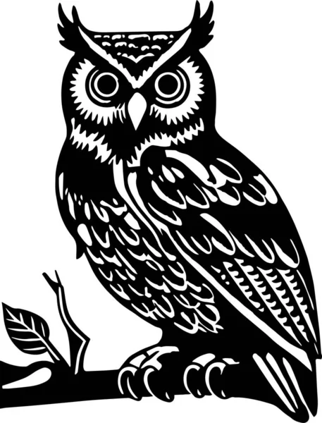 Owl Sits Branch Vector Illustration White Background Svg Stock Vector