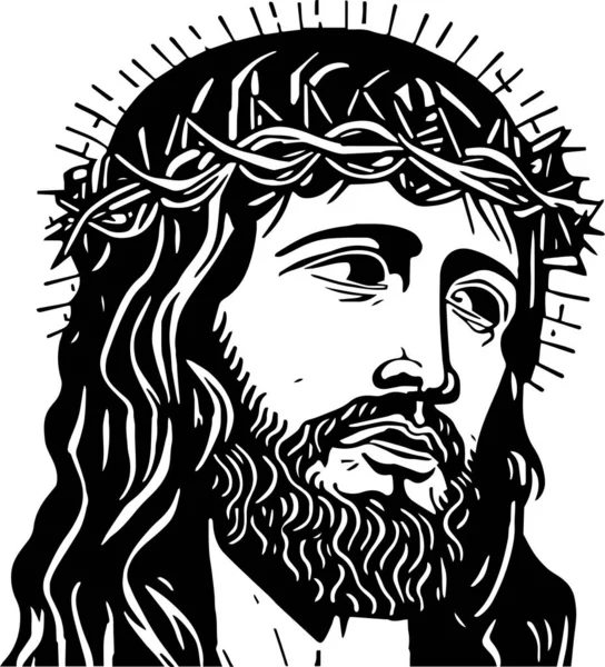 Jésus Dans Une Couronne Illustration Vectorielle Tête Jésus Christ Portant — Image vectorielle