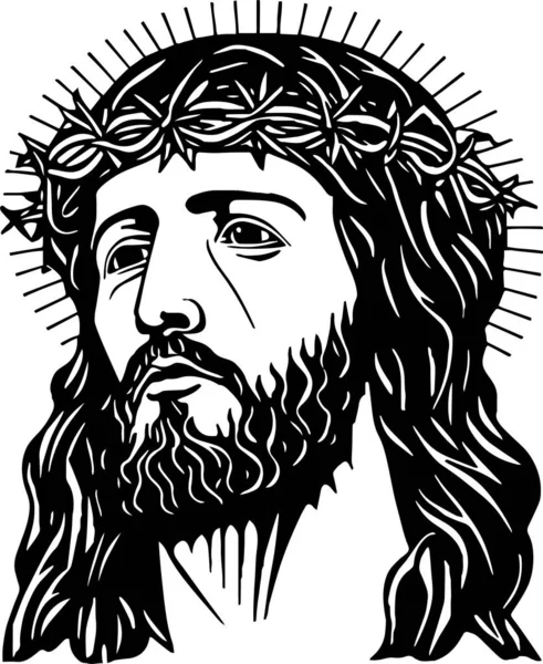 Jesus Wreath Vector Illustration Head Jesus Christ Wearing Crown Thorns — Stock Vector