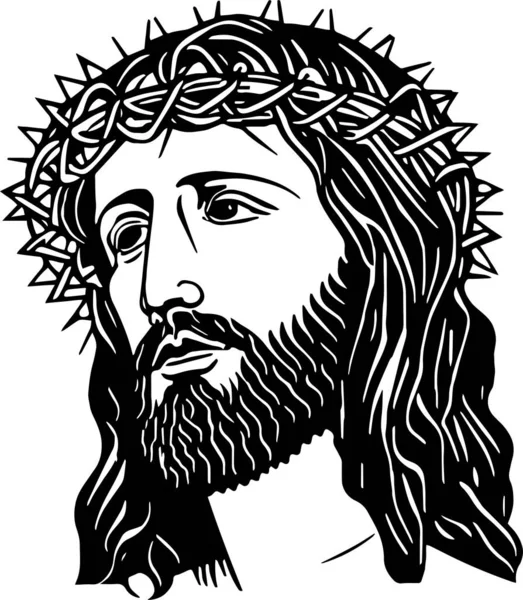 Jesus Uma Coroa Flores Ilustração Vetorial Cabeça Jesus Cristo Vestindo —  Vetores de Stock
