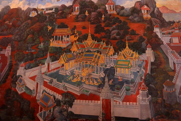 Τοιχογραφία Στο Grand Palace Μπανγκόκ Ταϊλάνδη — Φωτογραφία Αρχείου