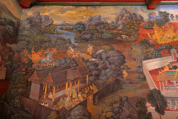 Pintura Parede Grand Palace Bangkok Tailândia — Fotografia de Stock