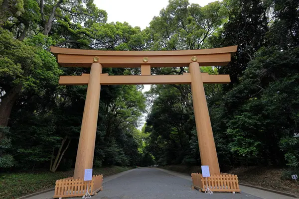 Meiji Jingu Shinto Ιερό Περιβάλλεται Από Δάσος Στην Πόλη Shibuya — Φωτογραφία Αρχείου