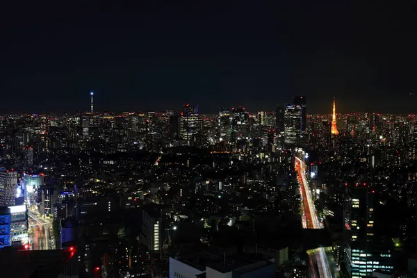从日本东京市中心的Shibuya看到的夜景 — 图库照片