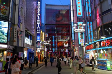  Tokyo, Japonya 'da neon ışıklı gece manzarası