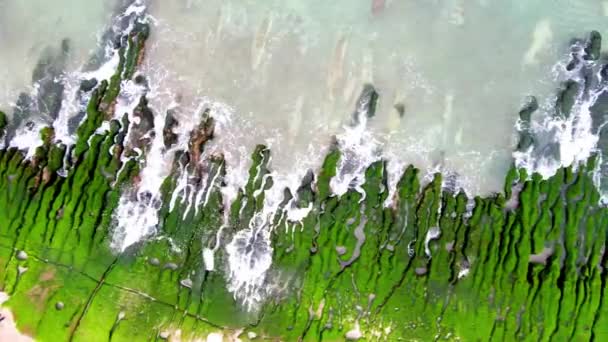 Зеленый Риф Лаомэй Вулканические Скалы Водорослями Районе Шимэнь Город Новый — стоковое видео