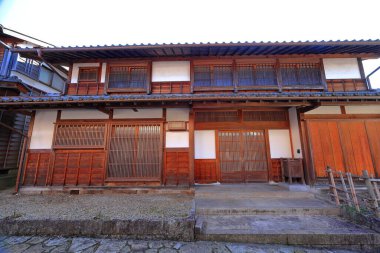 Tsumago-juku, Japonya 'nın Nagiso, Kiso Bölgesi, Nagano, Japonya' daki feodal bir güzergah üzerinde Rustik bir durak.