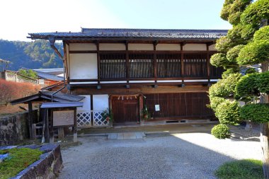 Magome-juku (Nakasendo), Magome, Nakatsugawa, Gifu, Japonya 'daki feodal bir rotada Rustik bir durak.