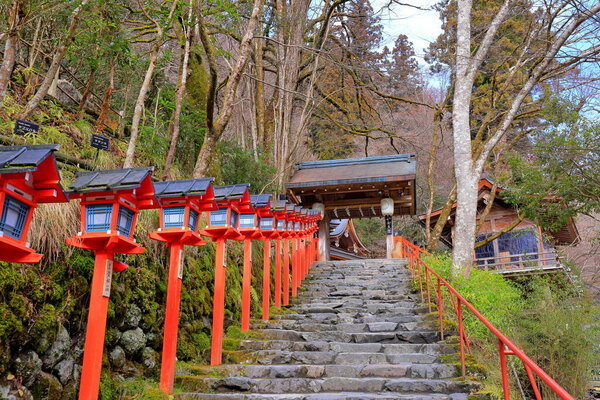 Kifune Shrine, a Shinto shrine with a lantern-lined path at Kuramakibunecho, Sakyo Ward, Kyoto, Japan
