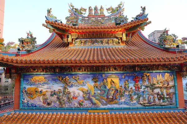 stock image  Songshan Ciyou Temple with ornate architectural details, Taoist and Buddhist at Bade Road, Songshan District, Taipei, Taiwan