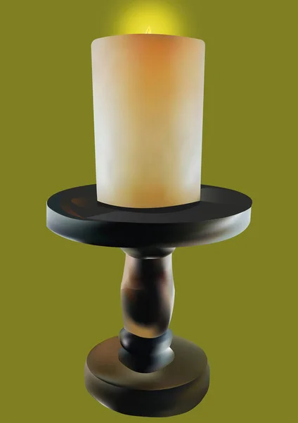 Candle Mahogany Candle Holder Khaki Background — Stock Vector