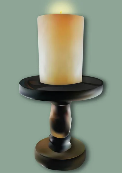有桃花心木烛台的蜡烛 薄荷色背景 有阴影 — 图库矢量图片