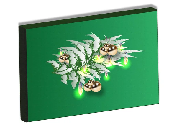 圣诞图片 在绿色的背景上 一个有花环和球的圣诞树分枝 — 图库矢量图片