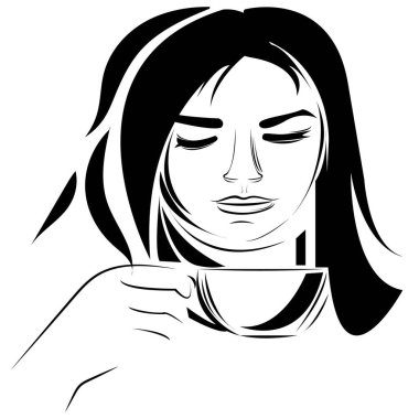 woman face, vector illustration. black and white image.