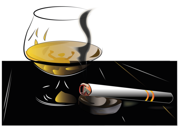 иллюстрация сигары и стакана бренди