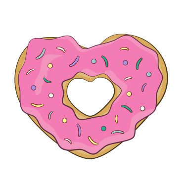 Donut şeklinde bir kalp izole edilmiş. Vektör. Çizgi film