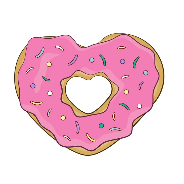 Donut şeklinde bir kalp izole edilmiş. Vektör. Çizgi film