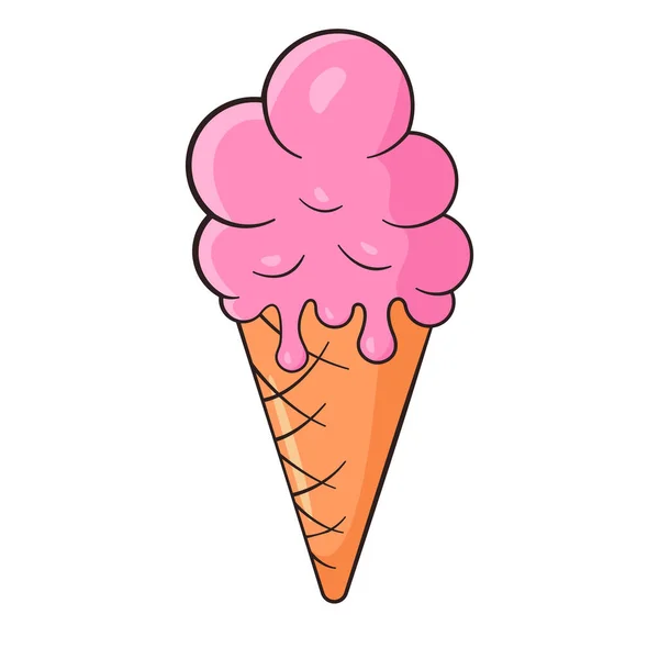 Waffle Külahında Dondurma Vektör Çizimi Çizgi Film — Stok Vektör
