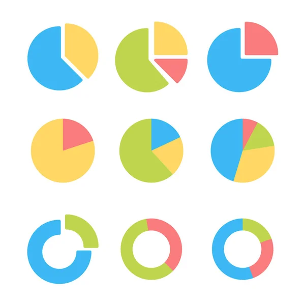 Set Colorful Pie Chart Icons Vector Illustration — Stock Vector