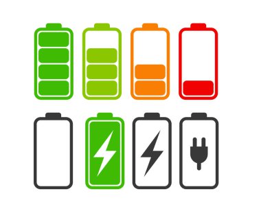 Renkli pil simgeleri. Vektör illüstrasyonu