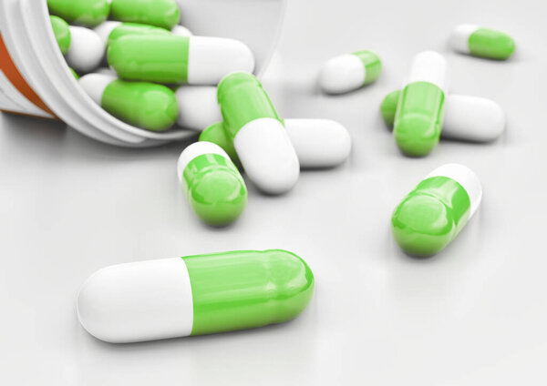 Таблетки из бутылки. Рендер 3D