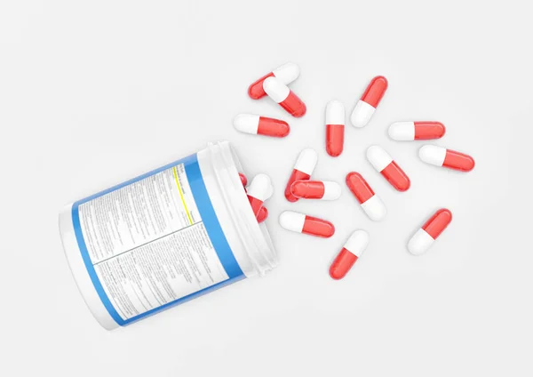 Pills Ömlött Üvegből Render — Stock Fotó