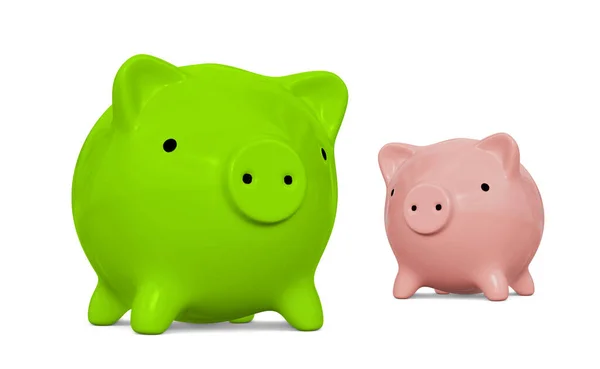 Banco Piggy Verde Rosa Isolado Fundo Branco Renderizar — Fotografia de Stock
