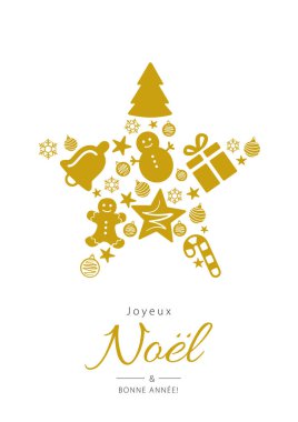 Fransızcada mutlu Noeller. Kart kalıbı. Vektör illüstrasyonu