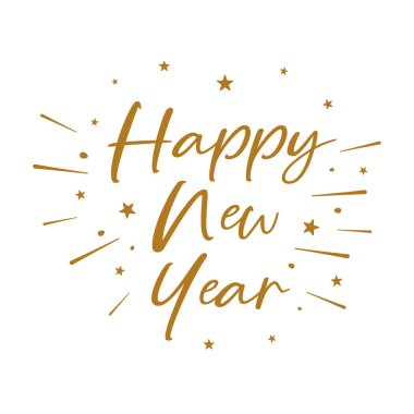 Havai fişekler ve yıldızlarla dolu mutlu yeni yıl mektupları. Vektör illüstrasyonu