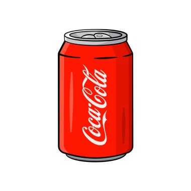 Klasik coca-cola kutusu. Vektör çizimi. Çizgi film