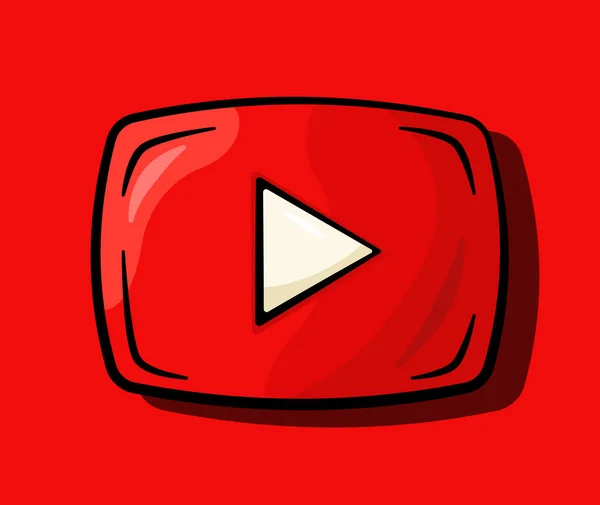 Gölge ve arkaplan içeren YouTube oynatma düğmesi. Vektör çizimi. Çizgi film
