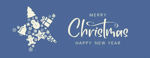 Banner Con Letras Decoraciones Navideñas Feliz Navidad Feliz Año Nuevo — Vector de stock
