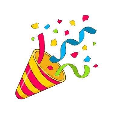 Konfetili Popper Partisi. Çizgi film. Vektör illüstrasyonu