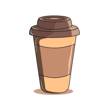 Etiketli kahve fincanı. Çizgi film. Vektör illüstrasyonu