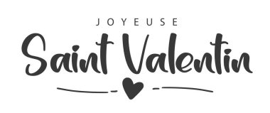 Fransızca Sevgililer Gününüz kutlu olsun. Baskı, kalp ve çizgilerle dolu tebrik kartı şablonu. Çizgi film. Vektör illüstrasyonu