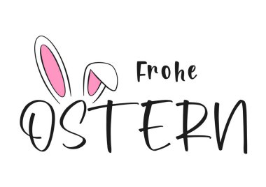 Almanca ve tavşan kulaklı Paskalya mektupların kutlu olsun. Çizgi film. Vektör çizimi. Beyaz arkaplanda izole