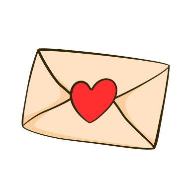 Aşk mektubu. Kalpli zarf. Sevgililer Günü. Çizgi film ikonu. Vektör illüstrasyonu