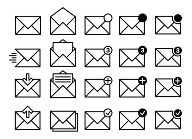 Posta simgeleri. Vektör çizimi. Beyaz arkaplanda izole