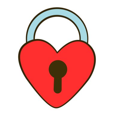 Padlock in the shape of the heart. Cartoon flat icon. Vector illustration. Isolated on white background