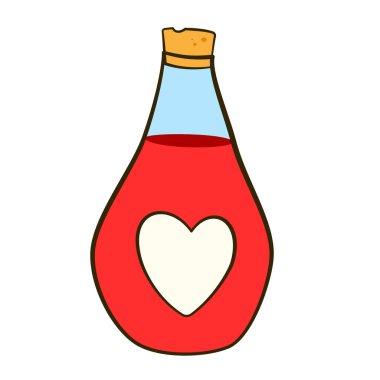 Love potion with heart-shaped label. Valentine's day. Cartoon flat icon. Vector illustration. Isolated on white background