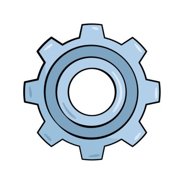Blue cogwheel. Vector illustration. Cartoon. Isolated on white background